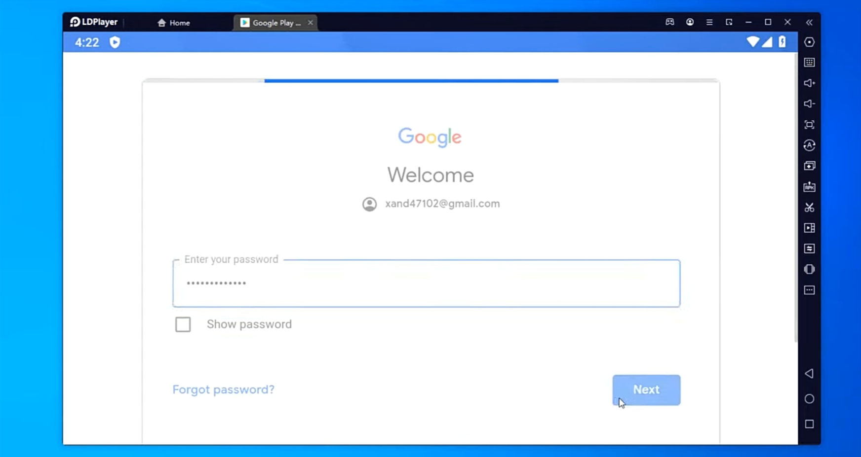 Enter Google account password to sign in