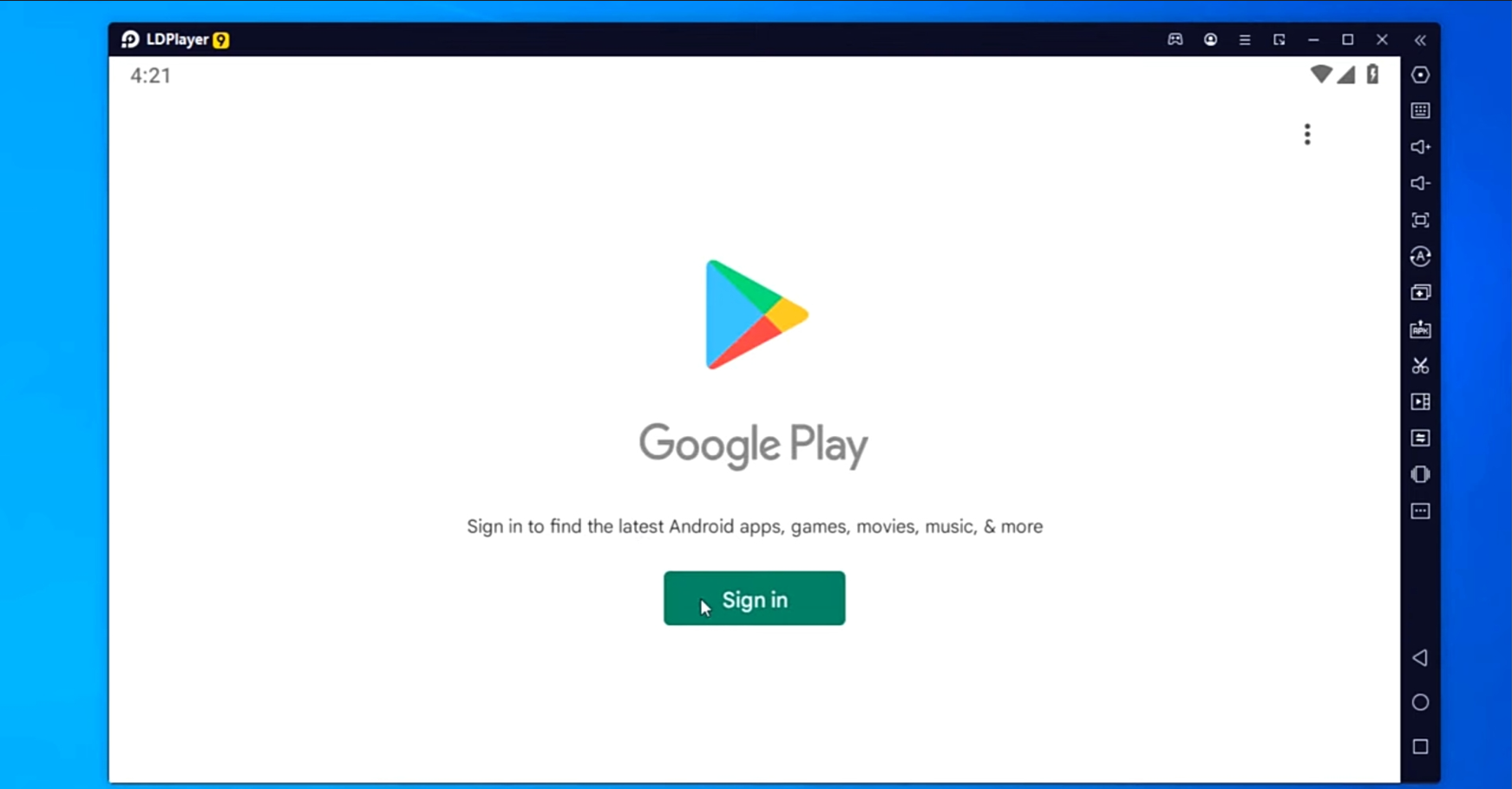 Click on the Sign in button to login to Play Store